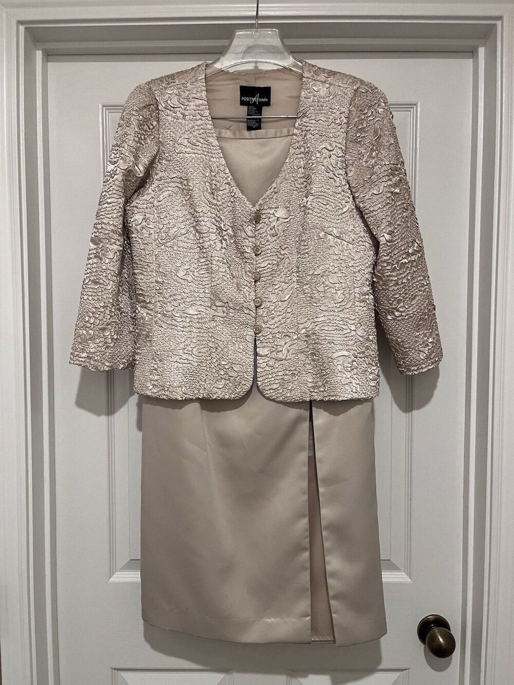 Positive Attitude womens Vintage Beige Jacket & Maxi Skirt Suit Outfit size 10